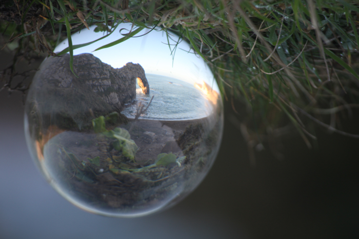 A Lensball photo of Durdle Door on the south coast of the U.K.